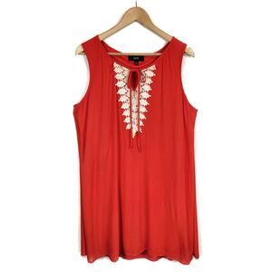 NAIF Women's Sleeveless Shift Dress Crochet Detail Red Size XL